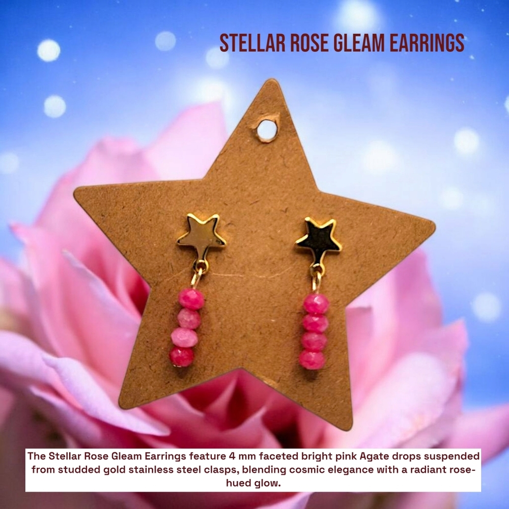 4 mm Faceted Pink Agate studded star earrings